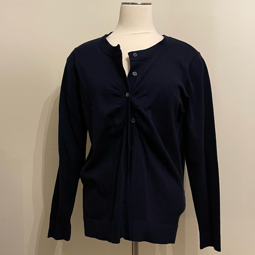 Motherhood Maternity Blue Button Front Cardigan Women Sz L Lightweight Career